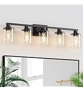L LOHAS LED 5-Light Bathroom Light Fixtures Over Mirror, Black Bathroom Vanity Lights with Clear ...