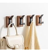 RVXHUA 4-Pack Wood Wall Hooks - Wall Mounted or Adhesive Coat Rack for Entryway, Mudroom, Bathroo...