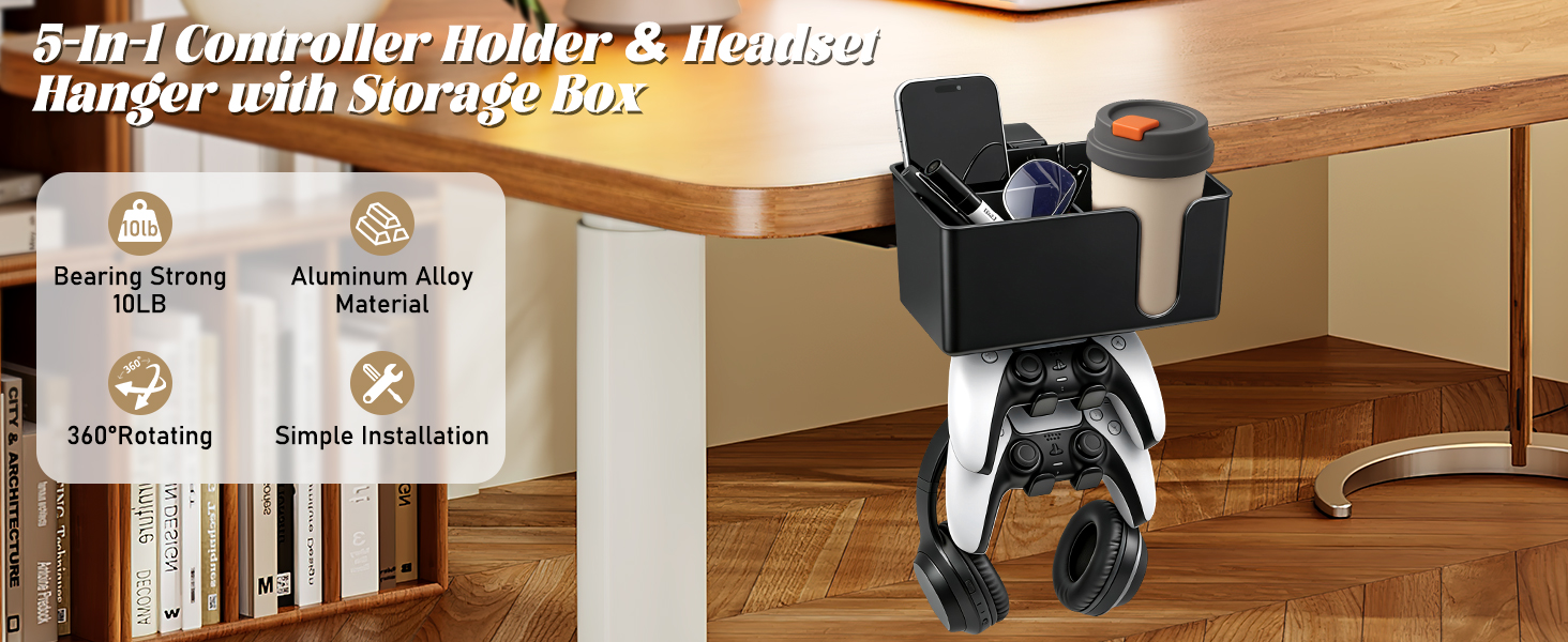 5-In-1 Controller Holder &amp;amp; Headset Hanger with Storage Box