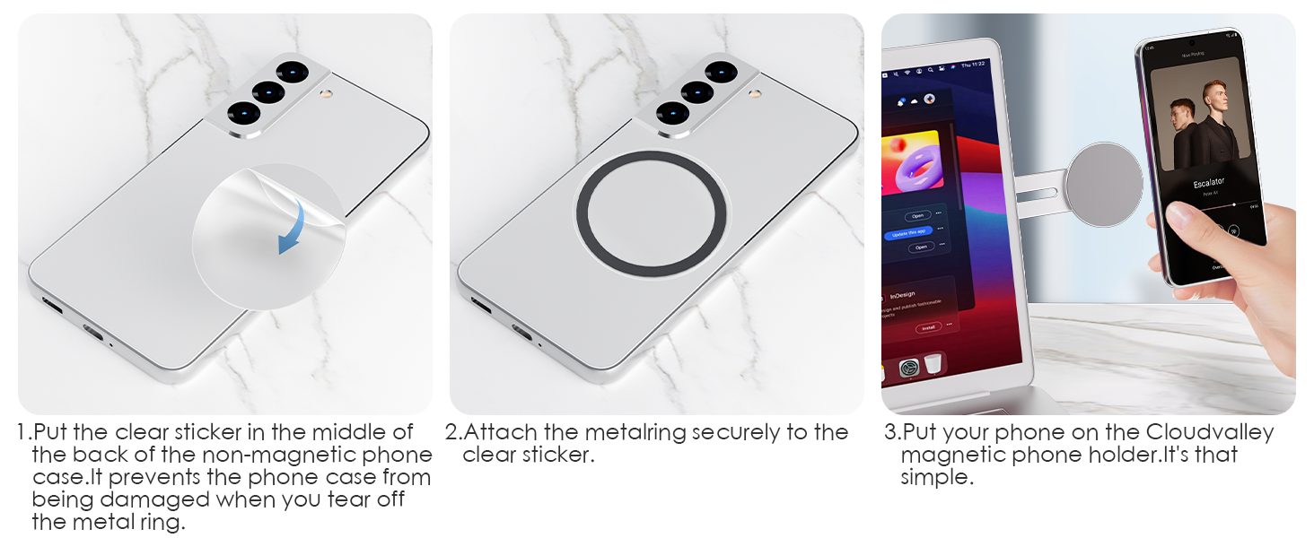 Needtoinstallthemetalringonthe backofthephoneornomagneticphone case