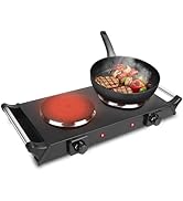 Electric Countertop Double Burner, 2000W Cooktop with Cast Iron Hot Plate &amp; Stay Cool Handles, 5 ...