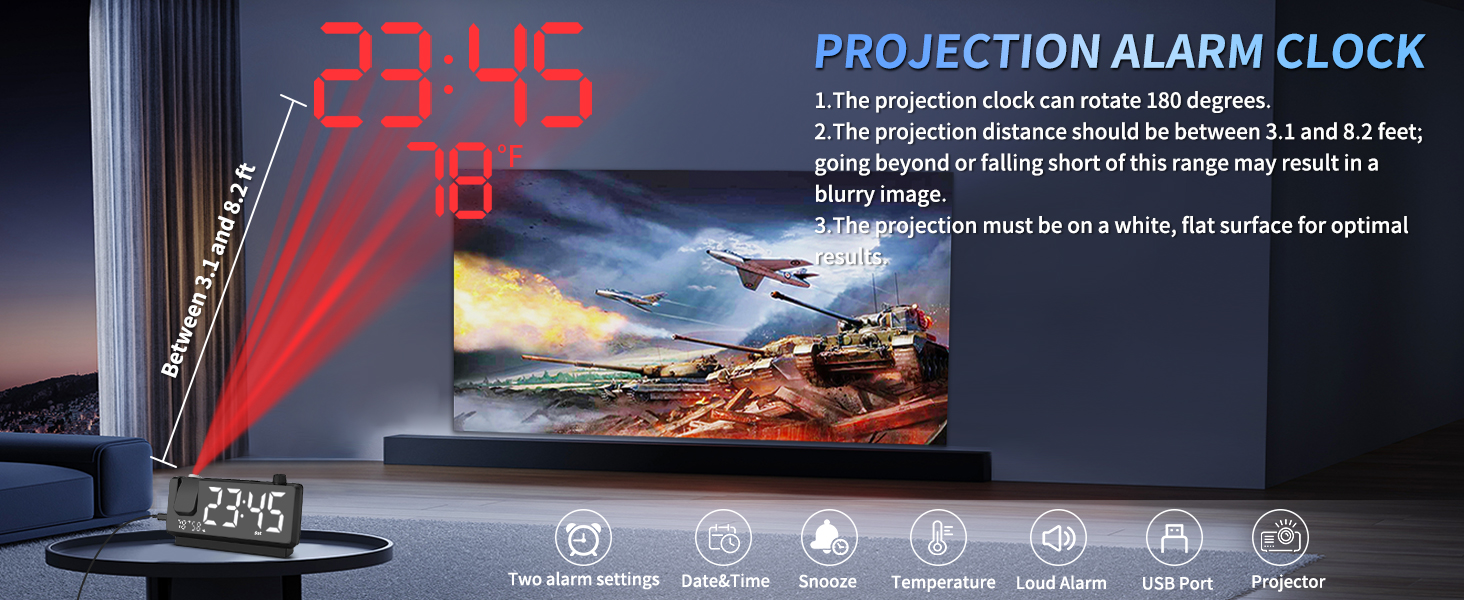 HD Projection Alarm Clock - Crystal Clear Display