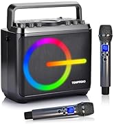 Karaoke Machine, Bluetooth Speaker with 2 Wireless Microphones, Portable Voice Amplifier PA Syste...