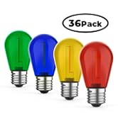 GvvooHome 36 Pack LED S14 Colored Light Bulbs for Outdoor String Lights, Shatterproof 1W Replacem...