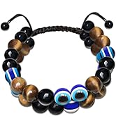 Jkjoy Triple Protection Bracelet,Bracelet for Men Women,8mm Yellow Tiger Eye Stone,Black Bead,Dev...