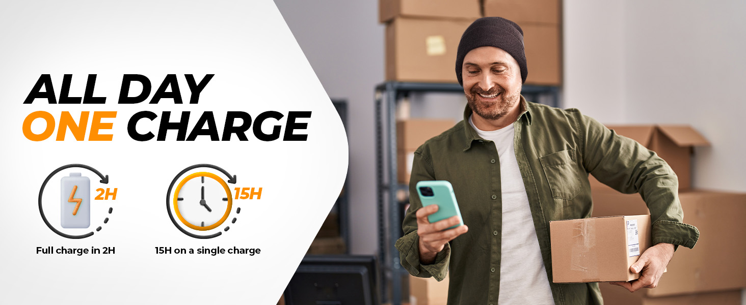 All Day, One Charge: Full charge in 2H, 15H on a single charge.