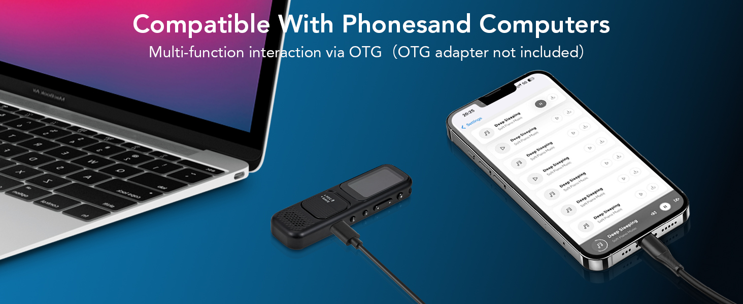 Digital Voice Activated Recorder support connected to your phone via OTG(on the go) function.
