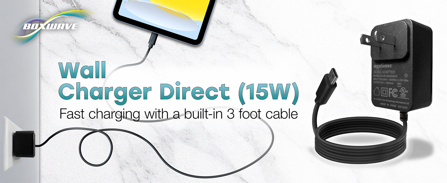 BoxWave Wall Charger Direct Fast Charging with a built-in 3 foot cable