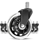 Office Chair Wheels Replacement Rubber Chair casters for Hardwood Floors and Carpet, Set of 5, He...