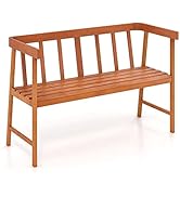 Tangkula Outdoor Eucalyptus Wood Bench, 2-Person Garden Bench with Backrest and Armrests, Garden ...
