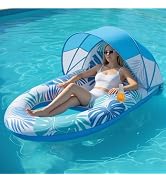 Pool Float for Adults with Canopy, Inflatable Chair Lounge Floaties with Adjustable Sun Shade Cov...