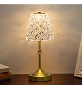 JACKYLED Crystal Cordless Table Lamp, 3 Colors with Built-in Dimmer, 5400mAh Battery Operated Rec...