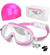 Kids Swim Goggles, Anti-fog, UV Protection and Wide View Swimming Goggles &amp; Swim Cap for Age 3-15...