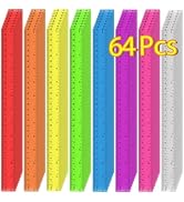 64 Pack Plastic Ruler 12 Inch in Bulk, Plastic Rulers in Assorted Colors, Clear Ruler with Inches...