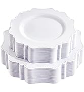 COLOSUS 100pcs White Disposable Plastic Plates-Heavy duty plate for party/wedding/anniversary 50 ...