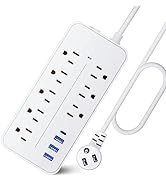 10FT Surge Protector Power Strip Extension Cord with USB C, Asamoom Flat Plug Power Strip with Lo...