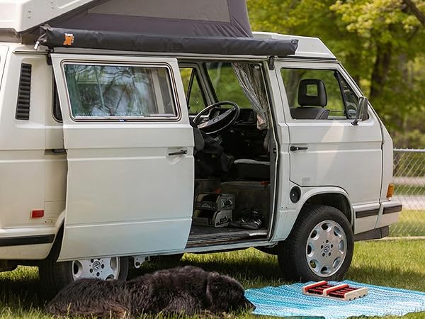 shoe scraper brush Flat mat scrubber in front of Vw van