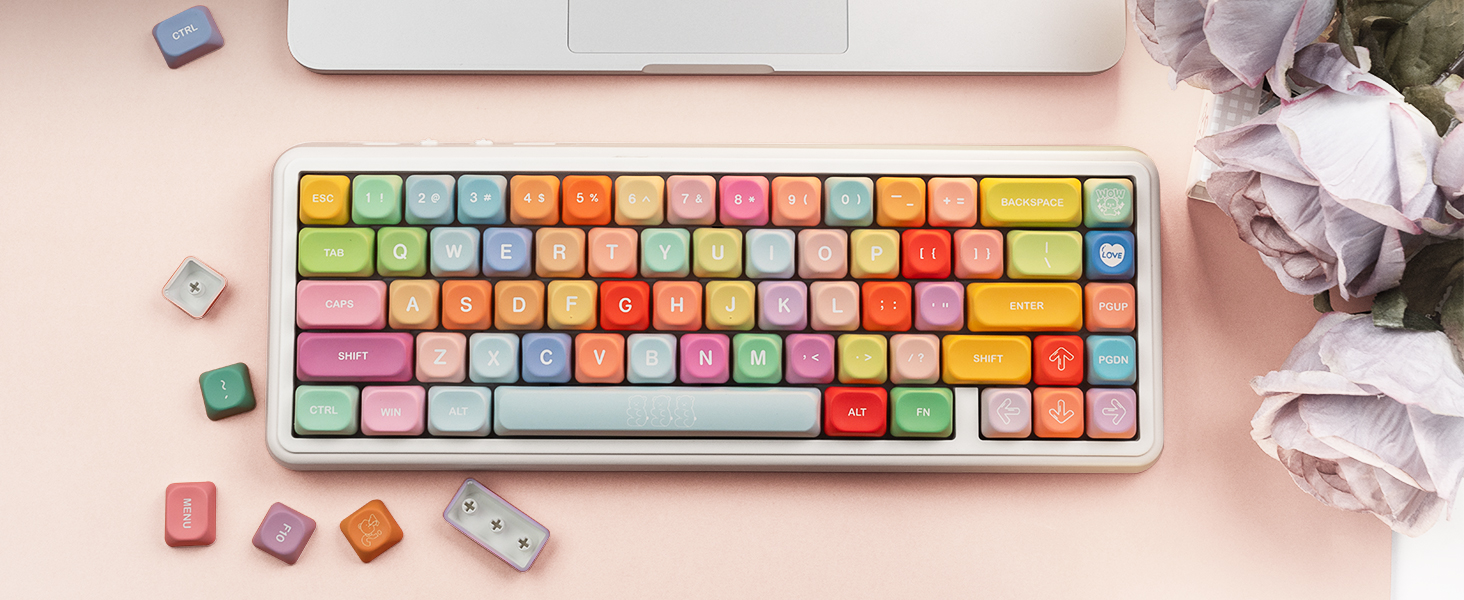 Cute Candy PBT Keycaps, Gunmy Bear MOA Keycaps Dye-Sublimation,Colorful Custom keycaps
