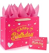 Yixiang Birthday Gift Bags,13 Inches Birthday Gift Bag with Tissue Paper and Greeting Card for Wo...