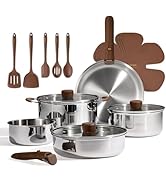 CAROTE 19pcs Stainless Steel Cookware Set with Detachable Handle, Pots and Pans Set, Induction Ki...