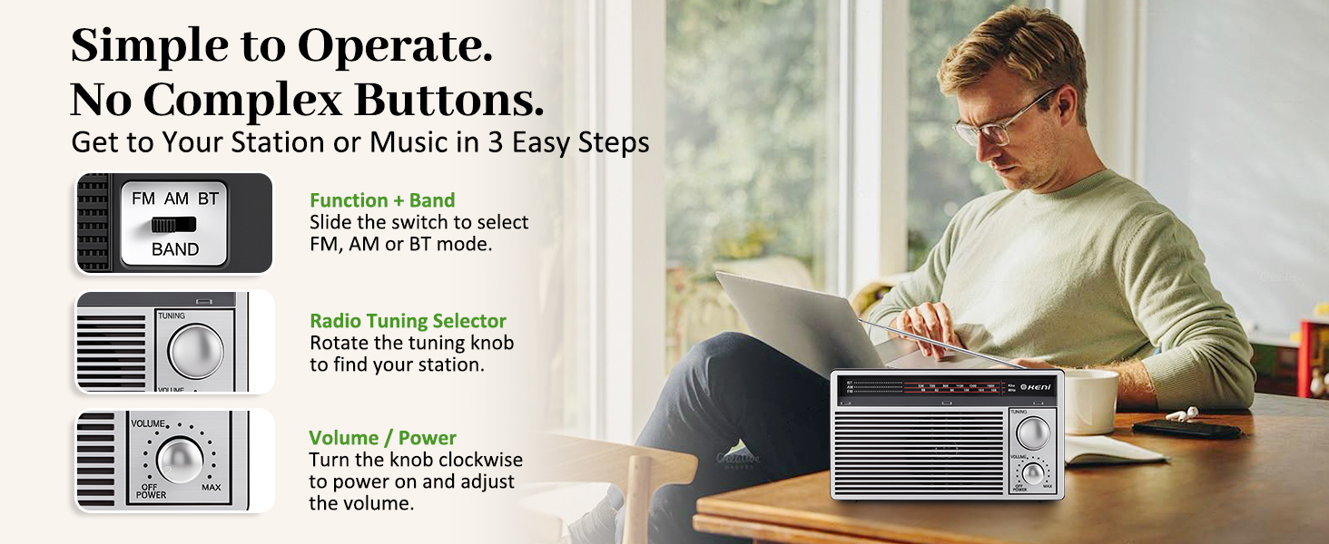G Keni Portable AM/FM Radio Portable with Bluetooth