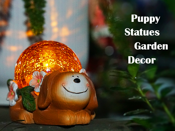 Garden Puppy Statues Outdoor Decor, Solar Lights Outdoor Statue
