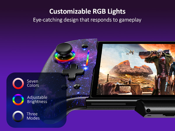 Gripcon controller with customizable RGB lighting: Breathing, Cycling, Brightness.