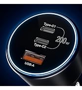 USB C Car Charger Fast Charging 200W, Dual PD 100W Type C Car Charger, PD3.0/QC4.0/PPS Cigarette ...