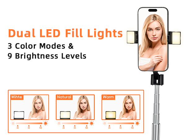 Built-in dual rechargeable LED fill lights offer 3 color modes