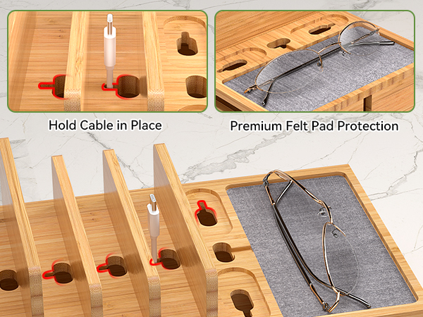 Pezin & Hulin Bamboo Charging Station Organizer for Multiple Devices Desktop Docking Charging Stand