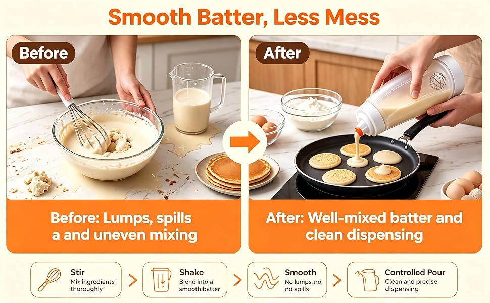 Smooth No lumps, no spills,Controlled Pour,Clean and precise dispensing
