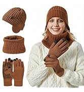 Vettres Winter Hat Scarf Gloves Set for Women Warm Knit Beanie with Touchscreen Gloves and Neck W...