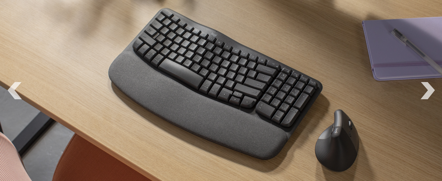 Wave Keys wireless ergonomic keyboard with a cushioned palm rest