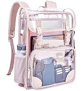 mommore Clear Backpack for School Heavy Duty PVC Transparent Bookbag for Girls Stadium Approved S...