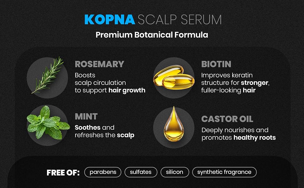 kopna scalp serum oil hair growth care man rosemary mint biotin castor scalp massage natural