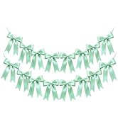2 Strings Sage Green Bow Garland Banner Decorations, Pre-Strung Satin Ribbon Bows for Birthday, B...