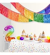 LOLStar Rainbow Foil Fringe Garland Party Decorations, 6 Feet Rainbow Tinsel Metallic Glitter Ban...