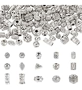 Sparkeads 150 Pcs Tibetan Style Alloy Beads Antique Silver Beads Mixed Shapes Rectangle Round Col...