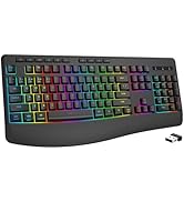 E-YOOSO RGB Wireless Keyboard, 3-Mode (2.4G/BT/USB), 9 Effects Backlits, Light Up Letters, Rechar...