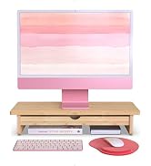 WELL WENG Bamboo Monitor Stand with Large Storage Drawer,23 Inch Ergonomic Computer Riser for Des...