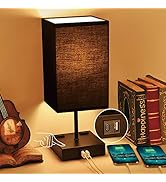 Upgraded Sailstar Bedside Lamps with USB C+A Charging Ports &amp; 2AC Outlets, Black Table Lamp for ...