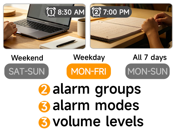 dual alarm clock with weekday weekend mode 3 volume levels for heavy sleepers teens adults
