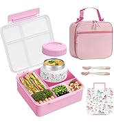 FAJSL Bento Box for Kids with Thermo Food Container (9oz), 4-Compartment Lunch Box, Adjustable Di...