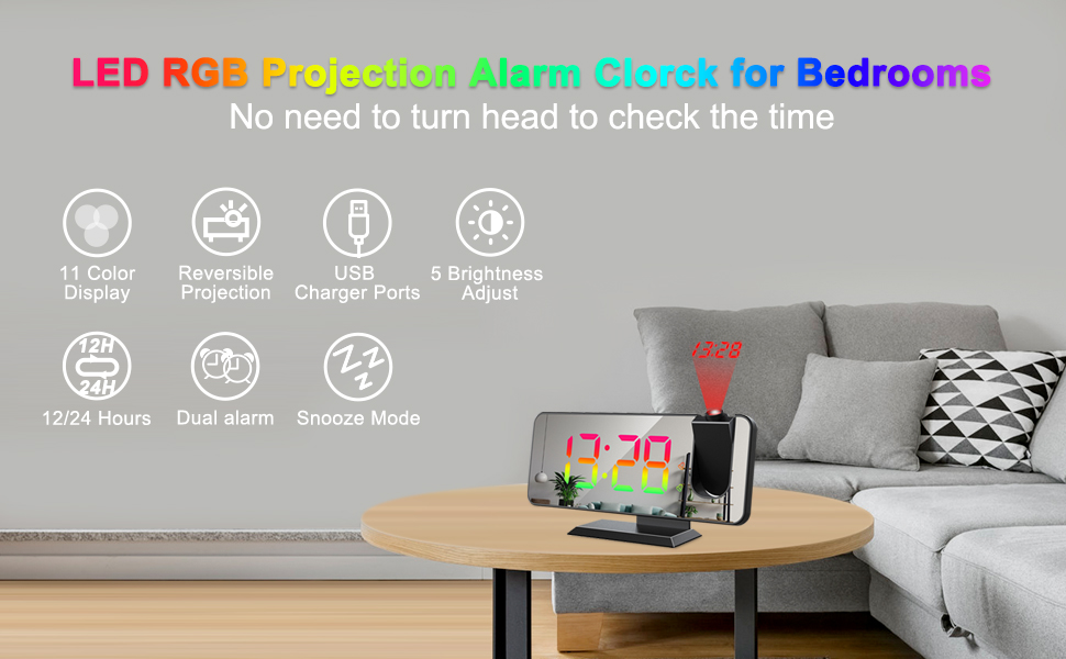 Projection Alarm Clock for Bedroom Ceiling