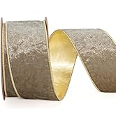 LaRibbons Christmas Ribbon Wired Camel Velvet Ribbons Khaki Crushed Christmas Ribbon for Gift Wra...