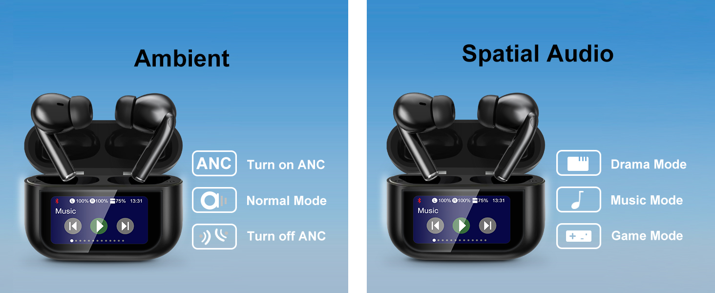 led full color touch screen earbuds