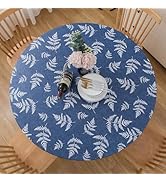Round Vinyl Fitted Tablecloth with Flannel Backing Elastic Edged Table Cloth Waterproof Oil-Proof...