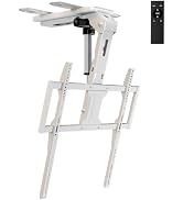 Motorized Ceiling TV Mount with Remote for 37-75‘’ TVs, Flip Down, White | Sapcing Saving, Includ...