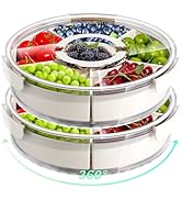 Divided Serving Tray with Lid and Handle,Large Snack Spinner,Snackle Box Container, Multi-Purpose...