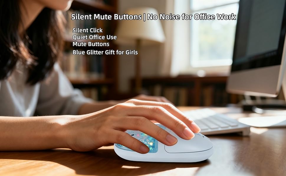 Wireless Bluetooth Mouse, Pink Clear Aqua Water Glitter Liquid Sand Transparent
